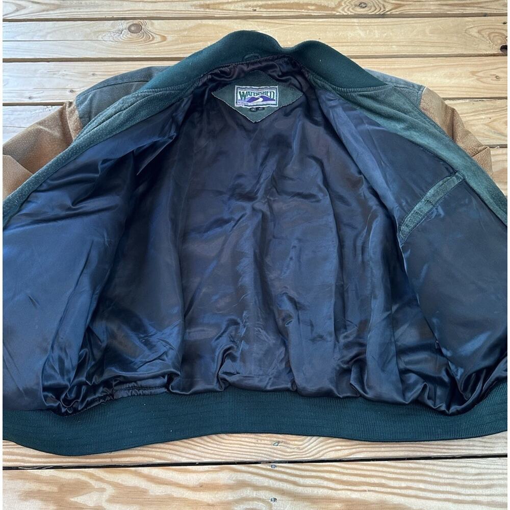 Vintage Watershed William Barry Leather Bomber Jacket Size XL Men’s Green Brown - Picture 4 of 12